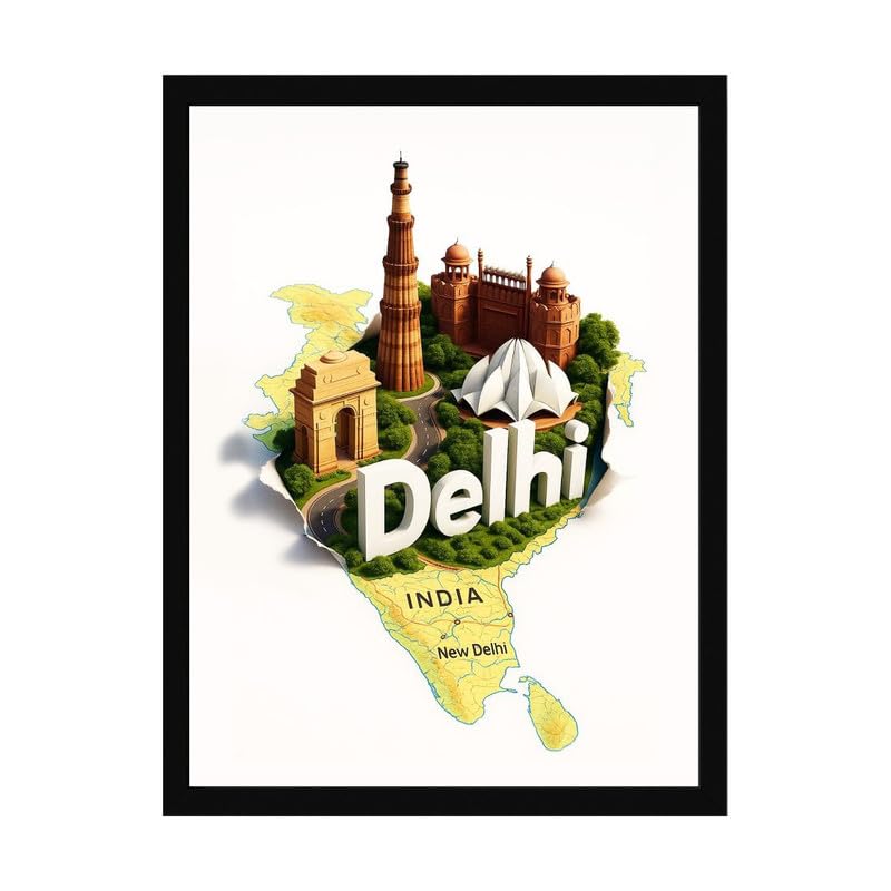 Z-GEN A4 Delhi Miniature Model Handcrafted | 3D City Artwork India Gate And Qutub Minar | Lotus Temple Red Fort Replica| New Delhi Cityscape Indian Heritage Wall Decor Ethnic Souvenir Gift Made in India-image-36