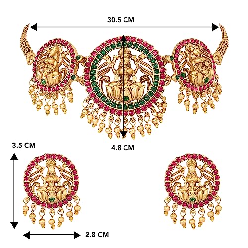 Image of Peora Gold Plated Bridal Jewellery Set with Kamarband Gift for Women Indian Traditional Ethnic Wedding
