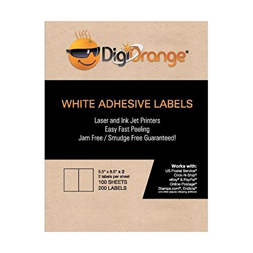 DigiOrange Shipping Labels for Inkjet/Laser Printers, 5.5 x 8.5 Inches, White, Pack of 400 labels DigiOrange Shipping Labels for Inkjet/Laser Printers, 5.5 x 8.5 Inches, White, Pack of 400 labels