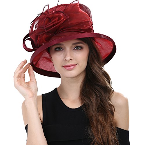 Janey&Rubbins Women Derby Horse Racing Fascinators Derby Church Tea Party Topper Hat (Burgundy)