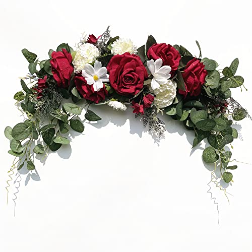 Wedding Arch Flowers, Rose Decorative Floral Swag for Lintel, 30Inch Artificial Greenery Eucalyptus Leaves Flower for Door Window Home Decoration