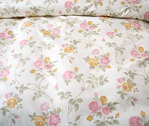 Eikei Shabby Chic Floral Duvet Cover And Pillowcases Set Cottage Garden Botanical Nature Flowers Cabbage Roses Peony Rosy Vines Farmhouse Bedding Toile French Country Style (Pastel Cream, King) #TOP6