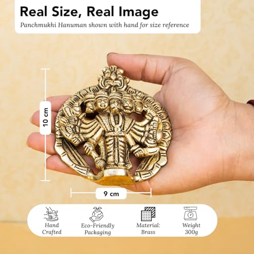 Image of Ekhasa 100% Pure Brass Panchmukhi Hanuman Idol with Gift Box | Bajrangbali God Statue for Home Door Entrance Main Door Vastu Protection | Religious Housewarming Grah Pravesh Gift