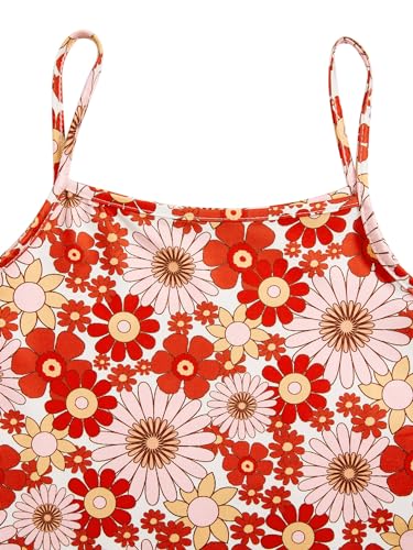 Image of OYOANGLE Girl's 2 Piece Outfits Bow Knot Floral Print Short Sleeve Tie Front Top Sleeveless Cute Cami Dresses Sets