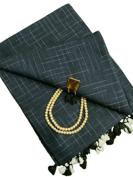 Premium Quality Pure Cotton Handloom Saree with Ikat Check Blouse Piece | Soft & Breathable Traditional Saree for Women | Lightweight Daily, Office Wear Saree-image-6