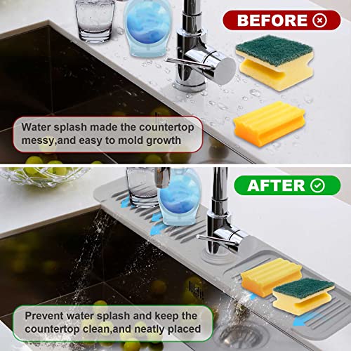 5°Slope Kitchen Sink Splash Guard-Gray Silicone Faucet Mat Handle Drip Catcher Tray Behind Faucet With Soap Dispenser Hole-1Pc Water Clear Gadgets For Sink Accessories 5 By 24Inch Long Organizer #TOP6