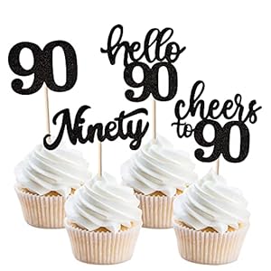 36 Stück 90th Birthday Cupcake Toppers Glitter Hallo 90 Geburtstag Tortendeko Cheers to 90 Ninety Muffin Dekoration for…