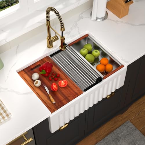 GhomeG 30 Inch Farmhouse Sink White 30x20 Inch Farmer Sinks