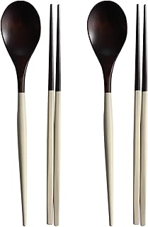 MANMUL sangjeom Korea traditional Spoon and Chopsticks Set, 2 Pair lacquer wooden Chopsticks Spoon (ivory)