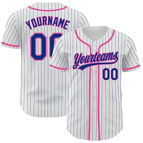 Generic Custom Pinstripe Baseball Jersey, Printed Stitched Personalized Name Number, Royal Pink White Baseball Shirt Women Men Youth