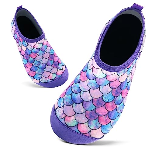 Kids Swim Water Shoes Toddlers Baby Aqua Socks Quick Dry Pool Beach Barefoot for Girls Children(Pink Purple YL 7/7.5 UK Child 24/25 EU)