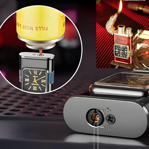 Encendedor vintage con reloj y llama jet dual negro miniatura 3