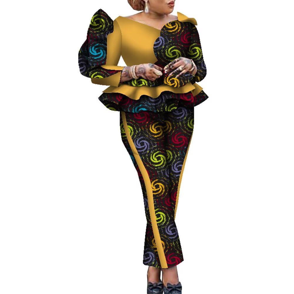 African Print Suits 2 Pieces Set for Women Pants and Crop Top Bazin Riche Outfits African Clothing
