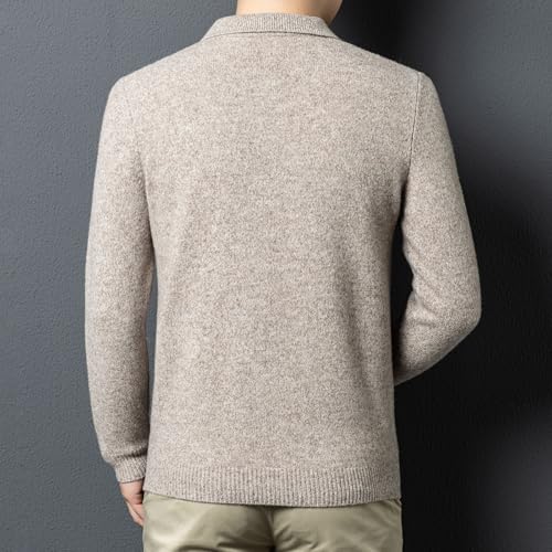 Mens 100% Wool Long Sleeve Polo Sweater Knit Polo Casual Heavyweight Thermal Pullover Sweater3