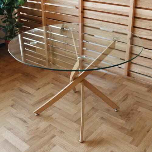 円形 ダイニングテーブル 110 ガラス ナチュラル 北欧風 カフェ風 幅110 ガラステーブル 2人 ガラスダイニングテーブル ダイニング カジュアル リビング テーブル かわいい おしゃれ gkw 選択,ナチュラル [2]