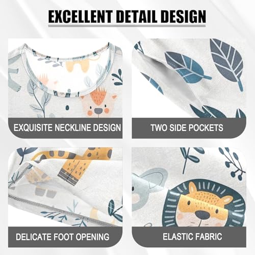 ALAZA Cute Lion Giraffe Elephant Cartoon Pajamas Short Sleeve 2 Piece Sleepwear Top and Bottom Pajama Set Unisex4