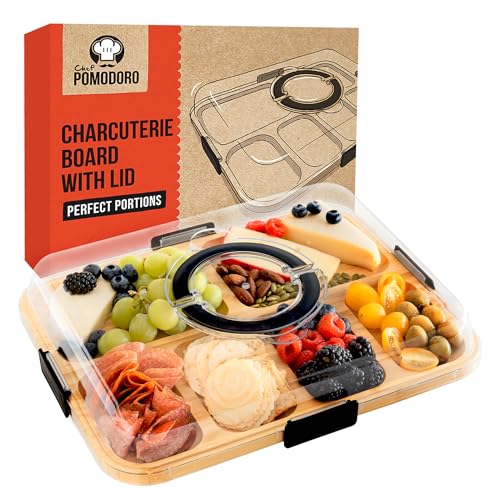 Chef Pomodoro Tabla de Quesos con Tapa (36.7CM), Queseras para Guardar el Queso, Tabla para Quesos y Aperitivos, Tabla y Embutidos Madera, tabla de charcutería portátil, Rectangular