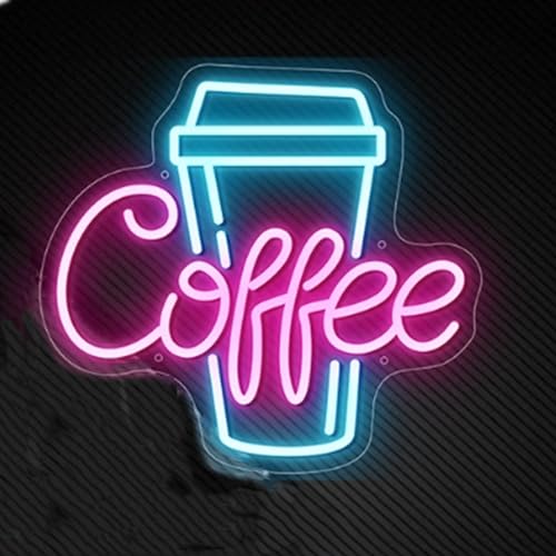 Image of Coffee Neon Sign Led Dimmable Acrylic Neon Signs for Coffee Shop Salon Home Bar Decor,Decorative Glow Signs for Room Pub Club Party Decoration,Usb Powered(Pink Coffee+Ice Blue)