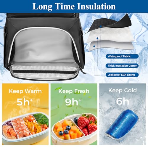 MATEIN Work Backpack with Lunch Compartment, Waterproof PU-coated Meal Prep Backpack for Men with Cutlery Pocket, Large 17 Inch Laptop Back Pack with USB Port, Insulated Cooler Bag for Office Picnic2