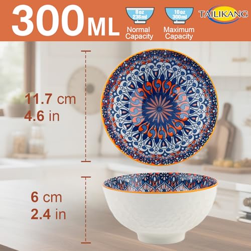 Ceramic Serving Bowls - Ceramic Rice Bowls 10 oz,Bohemian Style Pottery Bowls Set of 6,Kitchen Tableware Small Bowls for Rice, Dipping,Soup, Dessert, Snack,Fruits,Dishwasher & Microwave Safe - Image 3