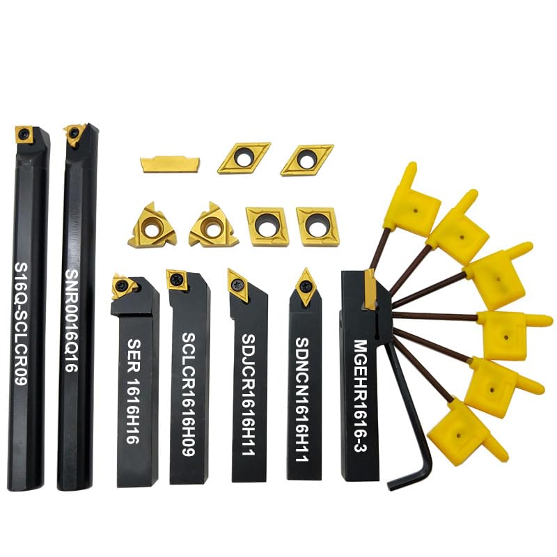 21 pièces d'outils de tournage de 16 mm, 7 pièces de porte-outils de tournage, pour le tournage de rainures, le fraisage de filets et autres usinages, avec...