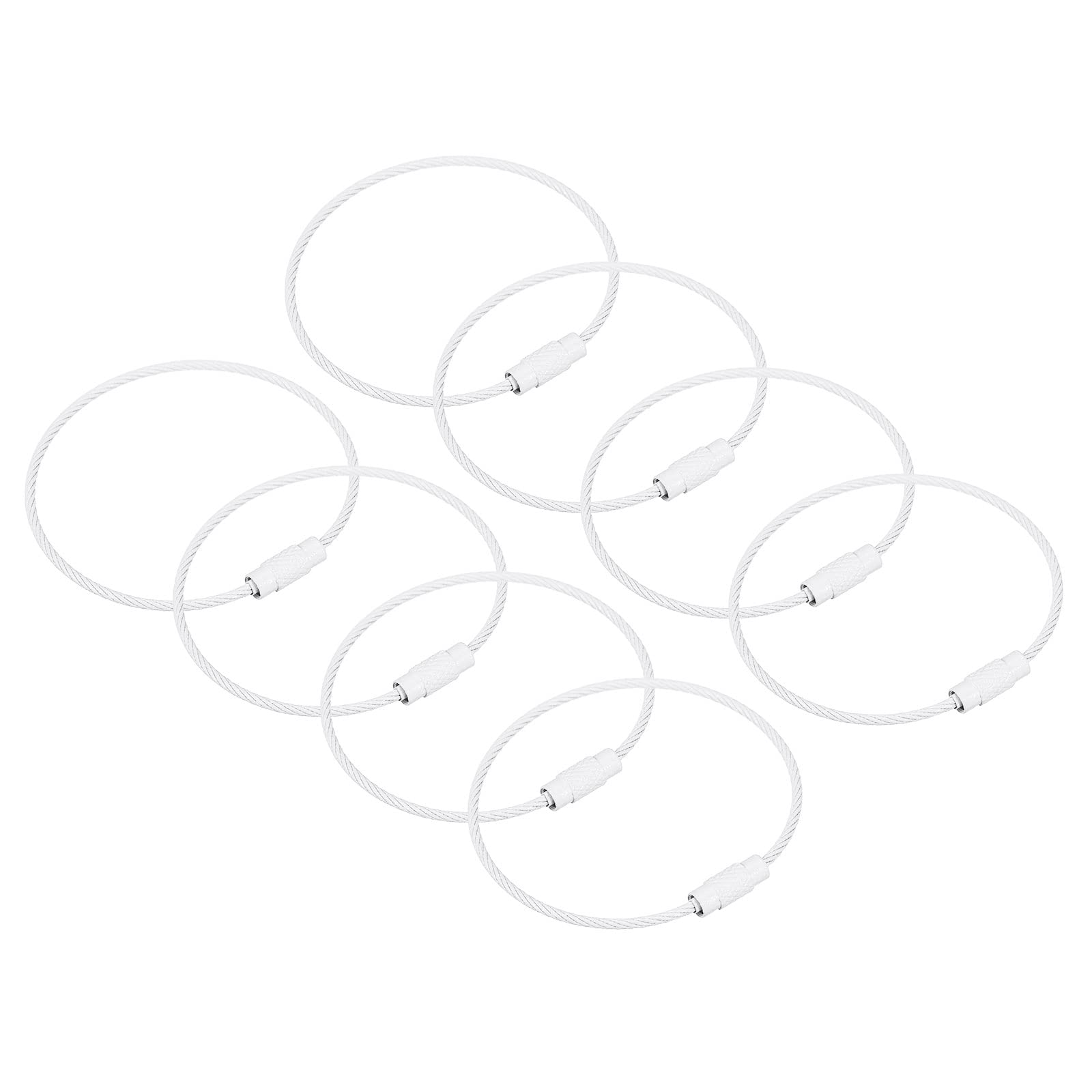 uxcell Cable Key Rings, 6.3"/ 160mm Wire Keychain Twist Loops for Lanyards, Keychains, Luggage Tags, White, 8Pcs