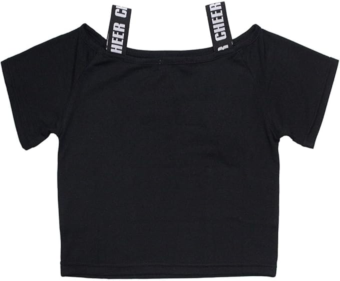 Amazon Cheer チアー メール便可 ショート トップス Cheer オフショルダー ショート丈 トップス ダンス ヒップホップ チア おしゃれ ダンスふくや レッスン着 オフショルダー 肩だし へそ出し 半袖 レディース キッズ ジュニア 韓国 子供服 Tシャツ カットソー 通販