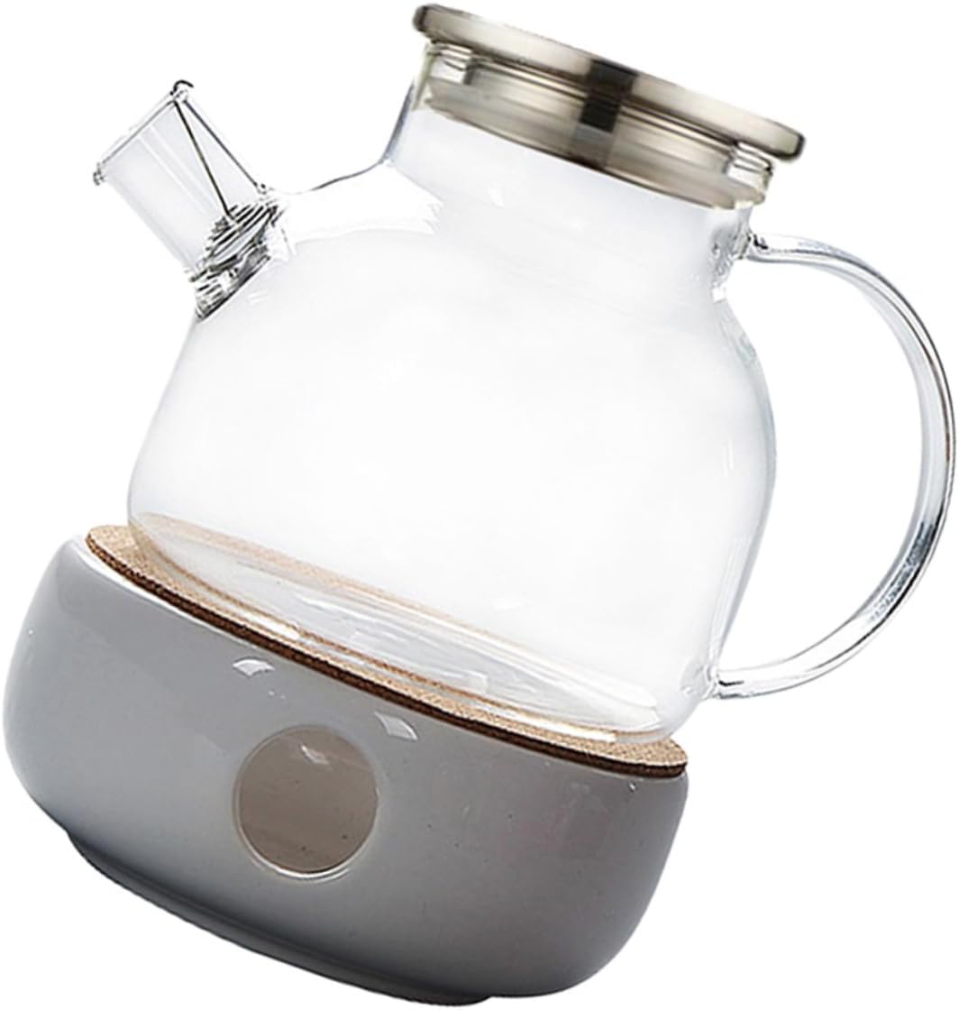 2pcs Capacious Glass Teapot Bamboo Lid Heat-Resistant Teapot for Tea Scented Drinks Microwave Dishwasher Safe Includes Warmer Set
