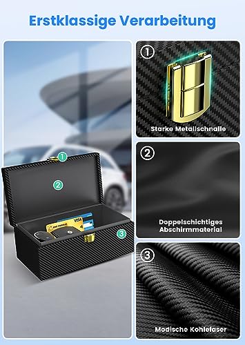 lanpard Keyless Go Schutz Autoschlüssel Box, Extra Groß Faraday Box & Faradayschutzhülle (2 Stk) für Sicheren Schutz, Keyless Go Schutz von Handy, Kreditkarte und Autoschlüssel, XL