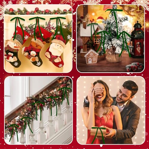 Image of 24 Pcs Green Velvet Bows Ornaments for Christmas Tree, Vintage Rustic Elegant Velvet Christmas Bows Tree Decorations, Indoor Home Decor for Wreath Mantle Gift Wrap Holiday Decor, 3 /8'' W, 5 * 7 inch