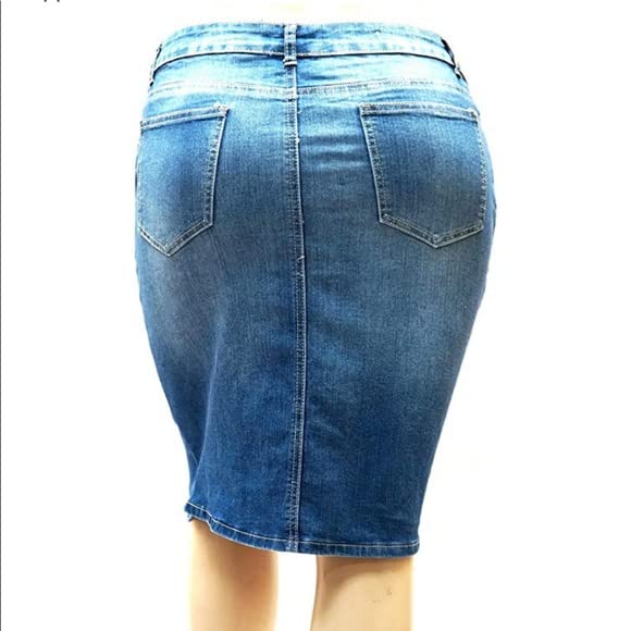 JEANS FOR LOVE Jack David Womens Plus Size Stretch Denim Jeans Twill Cotton Button Front Skirt Modern, Blue Jean N26102