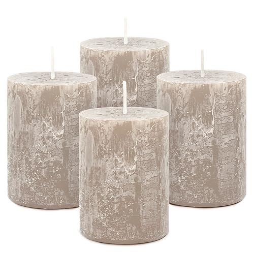 MiCasa SuCasa Juego de 4 velas Sahara, 8 x 6 cm, 100 h de combustión, autoextinguibles, embalaje sin plástico, combustión uniforme y fiable, fabricado en Alemania