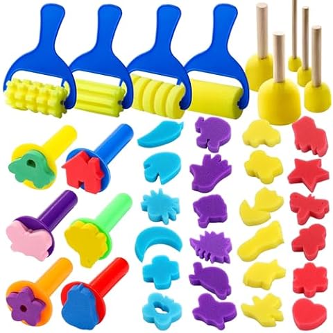 YGDZ Paint Sponges for Kids, 39pcs Early Learning Toddlers Sponge Paint Brushes Stamps Foam Art Craft Drawing Tools Cover