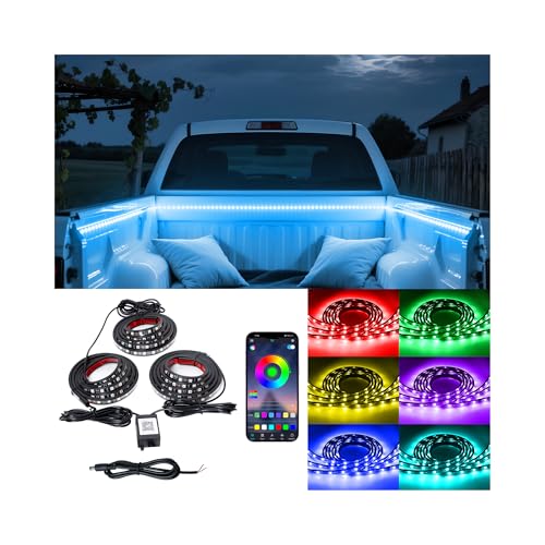3PCS 60' RGB Truck Bed Light Strip Kit Remote Controlled Color Changing LED Bars with Music Sync, IP67 Waterproof for Pickup Trucks, SUVs, RVs & Boats