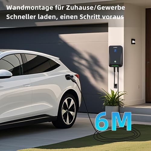 Bild 5 - 11KW Ladegerät mit APP, 16A Wallbox mit LCD-Anzeige, Einstellbarer Strom und Einstellung Startzeit [ IEC62196-2 | 6m | IP66 ], Typ 2 Dreiphasig Ladekabel, für Allen 11KW EV PHEV