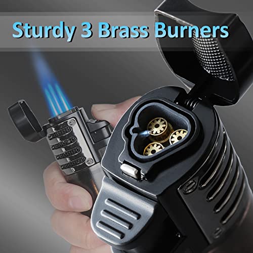 Zoocura Torch Lighter 2 Pack Triple Jet Flame Butane Torch Lighters Refillable Butane Gas Lighter Windproof Adjustable 3 Flame Lighter Gift For Christmas (Without Gas) #TOP1