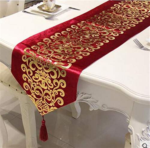 Caminos de Mesa Hogar y Cocina Mantel de camino de mesa dorado de lujo CláSico caminos de mesa bordados caminos de mesa de terciopelo de lujo decorativos con borlas Para Fiestas, Bodas, Mesas De Comed