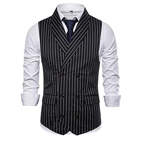 Cloudstyle Men's Pinstripe Slim Fit Formal Dress Double-Breasted Business Vest