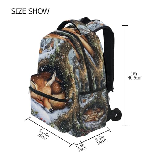 Fox Sleeping Bird Winter Backpack for School Boys Girls Adults Kids Bookbag Laptop Bag 15L4