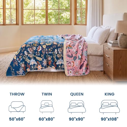 Image of MSGKV Boho Throw Blanket 60 inchx80 inch 100% Cotton Twin Floral Throw for Couch