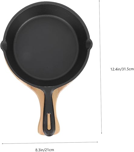 Miniatura 2 de Sartén antiadherente de hierro fundido grueso con tabla de madera, superficie lisa, olla de cocina para huevos, panqueques de carne y fácil de