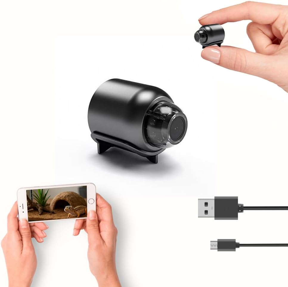 Mini WiFi Monitoring Camera for Reptile Habitats, Hatchling Care, Terrariums and Incubation Enclosures – Compact Design with Wireless WiFi Connection and Motion Alerts
