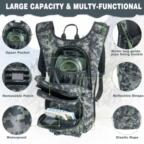 Image of Hydration Backpack, Tactical Molle Water with 3L TPU Water Bladder | Lightweight Military Hydration Daypack for Hiking, Running, Cycling, Climbing, Biking, 105 oz, Breathable Back Panel