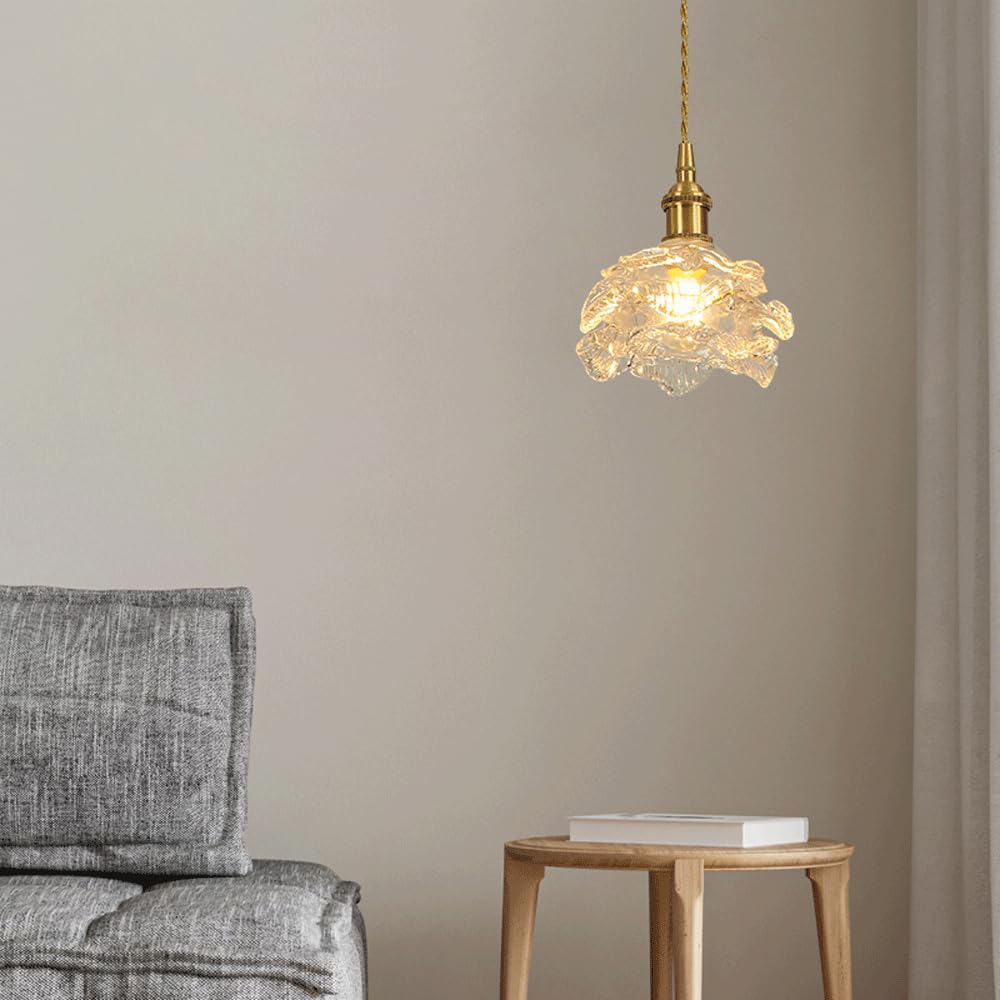 Portalámparas De Cobre Creativo,Pantalla De Lámpara Colgante De Vidrio,Lámpara De Araña En Forma De Flor De Estilo Retro Nórdico,Accesorios De Iluminación De Techo Con Tornillo E14,luz Colgante