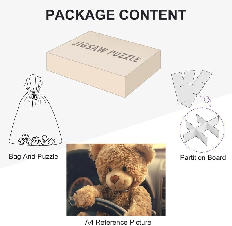 1000 Pieces Jigsaw Puzzle Funny Bear Driving DIY Gift Jigsaw Puzzles with Mesh Storage Bag