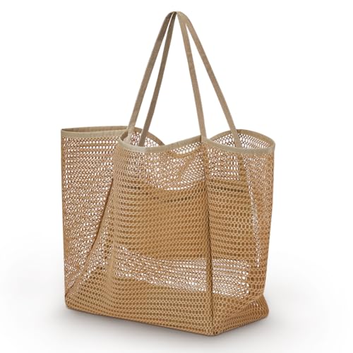 TIE-DailyNec Bolsa de Playa Grande de Malla, Beach Bag con Funda Impermeable para el Teléfono, Plegables Extra Grandes Bolsas para Picnic Vacaciones Playa Viajes Compras