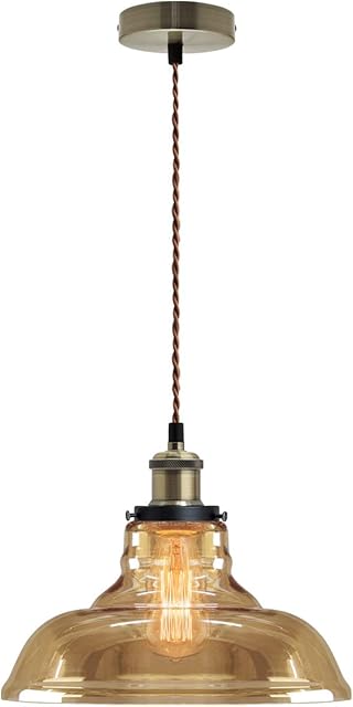 Modern Vintage Industrial Glass Bowl Pendant Light Shade Smoked Antique Brass Retro Loft Iconic M0-83-F