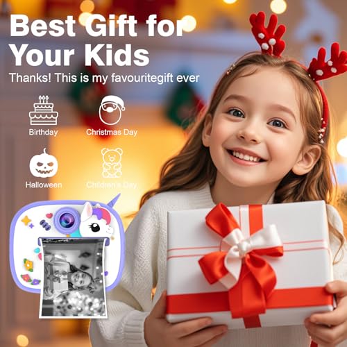 Image of Kids Camera with Instant Print, Front & Rear Dual Cameras, Portable Travel Digital Toy, Birthday for Girls & Boys Ages 3-12 (32GB SD Card) Purple