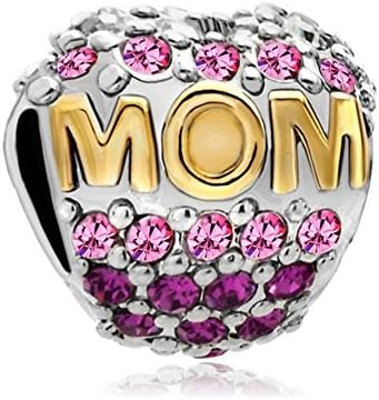 ClayCharm Mothers Day Charm Heart Mom Beads for Charms Bracelet