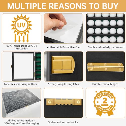 WELIDAY Golf Ball Display Case, Solid Wood Golf Ball Holder, Wall Mounted Golf Ball Rack with Acrylic Door for Golf Enthusiasts (Black, for 30 Golf Balls) - Image 2